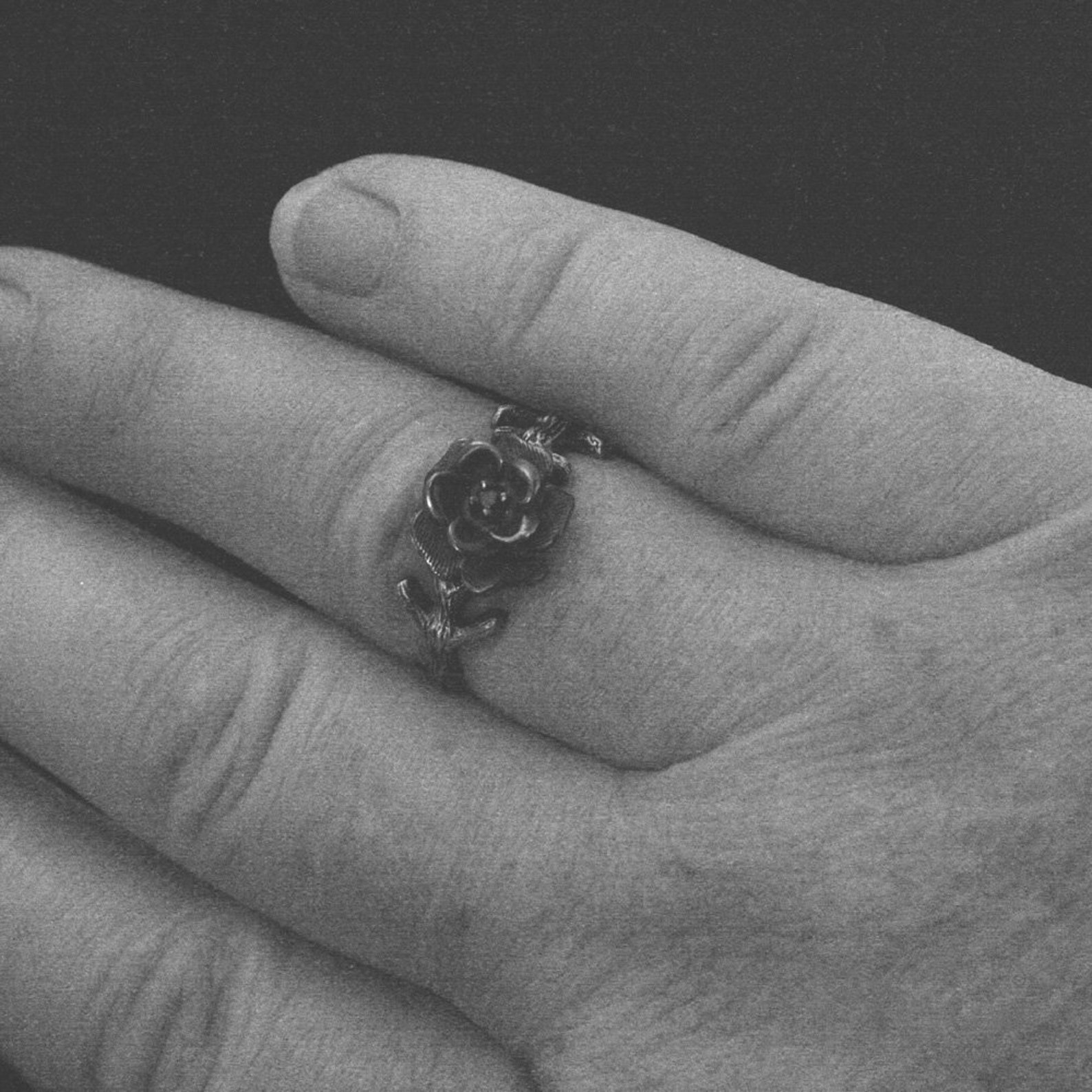 Black Rose Ring Black Diamond Ring Floral Ring Oxidized Silver Etsy