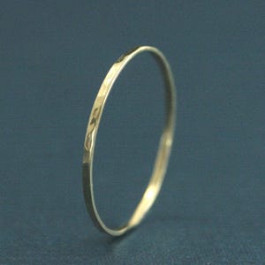 14K Gold 1mm Thin Hammered Ring Handmade Solid Gold Midi Ring Women's Gold Wedding Band Facetted Gold Ring Spacer Band Super Skinny Minnie image 3