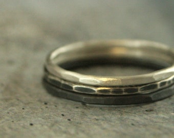 Ombre Hammered Ring Set of 3 Sterling Silver Hammered Bands Full Round 16 Gauge 1.25mm Oxidized Silver Handmade Stacking Ring Set Stackable