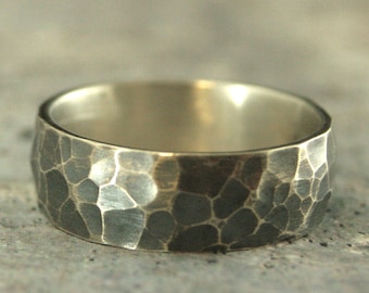 Wide Hammered Band Silver Hammered Ring Men's Wide Band 8mm Rustic Ring Men's Wedding Ring Men's Wedding Band Men's Silver Ring Wide Ring