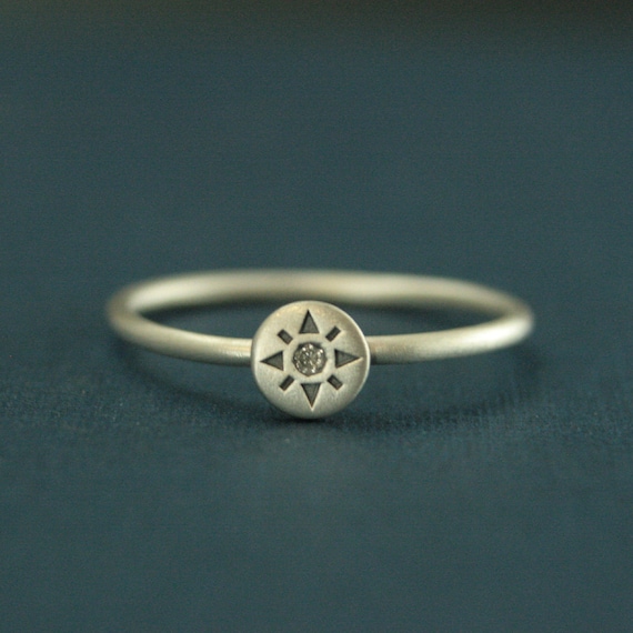 Nautical Compass Ring Hammered Finish Disk Sterling Silver Nautical Compass Ring Hammered Finish Disk Sterling Silver