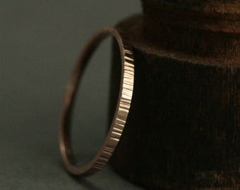 Thin Bark Ring--Tree Bark Band--2mm Flat Edge Ring--Bark Texture Ring--14K Rose Gold Band--Women's Wedding Ring--Hammered Band--Rustic Ring