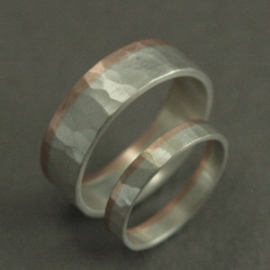 Hammered Wedding Bands Two Tone Bands Wedding Band Set Wedding Ring Set His and Hers Bands His and Hers Rings Rustic Wedding Bands