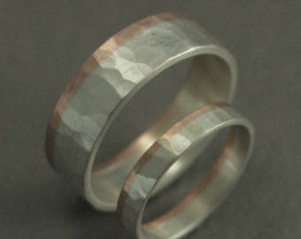 Hammered Wedding Bands Two Tone Bands Wedding Band Set Wedding Ring Set His and Hers Bands His and Hers Rings Rustic Wedding Bands