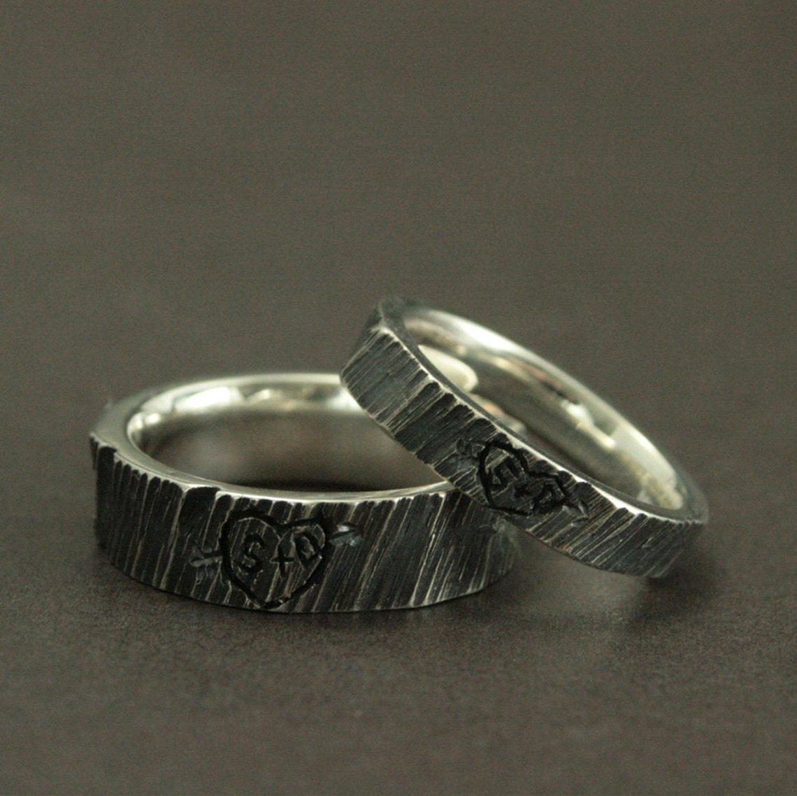 Personalized Wedding Rings 4 Ever Sweethearts Set Custom Tree Etsy