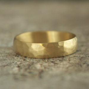 18K Gold Men's Wedding Ring 5mm Wide Gold Hammered Band Brushed Matte Hammered Ring Rustic Men's Wedding Band Solid Gold Ring Blazer Arts image 1