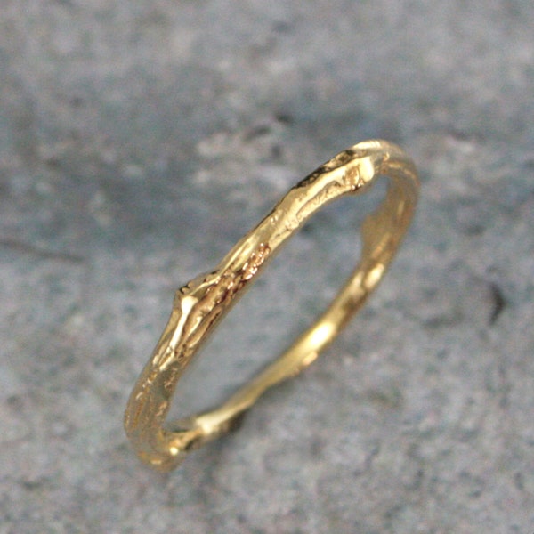 Gold Twig Ring Solid 18K Gold Cast Twig Band Branch Ring Woodland Wedding Rustic Ring Hand Cast Twig Wedding Band Women's Gold Twig Ring