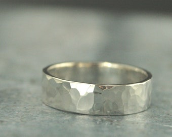 6mm Hammered Band for Him or Her Silver Hammered Ring Men's Rustic Ring Men's Wedding Band Wide Hammered Band Polished or Brushed Flat Ring