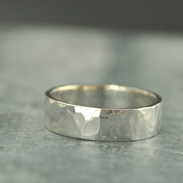 6mm Hammered Band for Him or Her Silver Hammered Ring Men's Rustic Ring Men's Wedding Band Wide Hammered Band Polished or Brushed Flat Ring