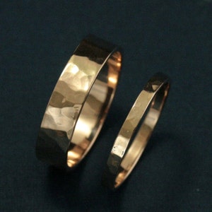 Rose Gold Wedding Band SetHis and Hers Gold Wedding RingsHammered Rose Gold Flat BandsRose Gold Hammered Wedding Rings image 2