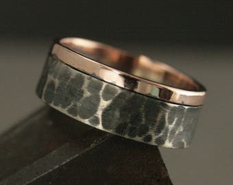 Ring Men’s Wedding Band Rugged Ring Rustic Band 14K Two Tone Ring Hammered 14K Band Two Tone Ring Groom’s Band Rustic Wedding Ring for Him