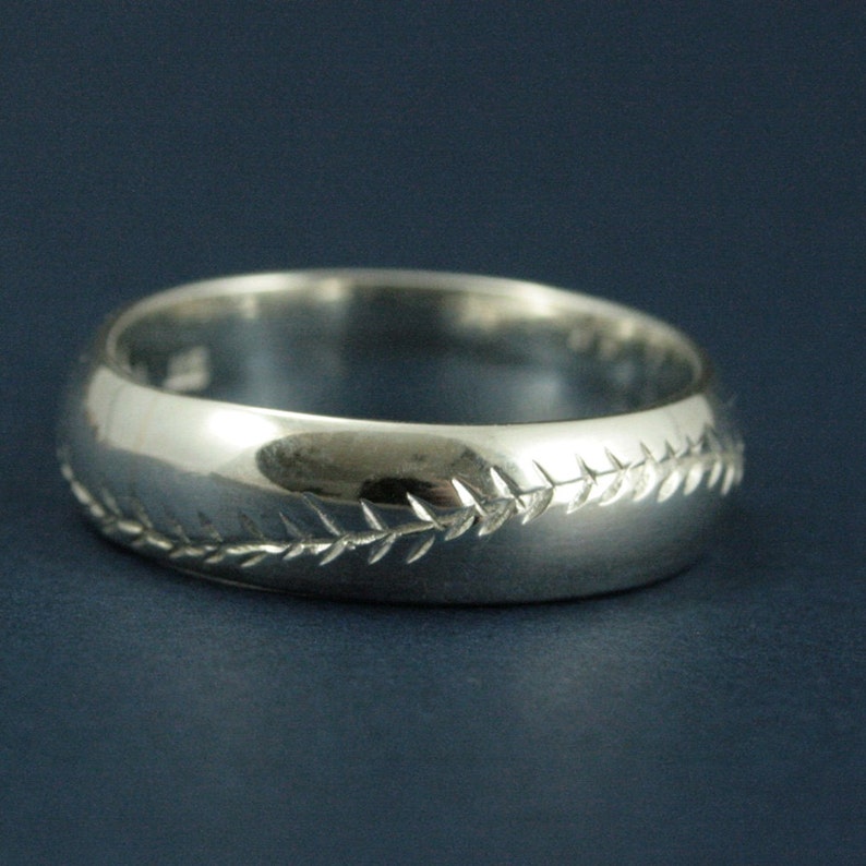 America/'s Pastime--6mm Wide--Sterling Silver--Baseball Ring--Hand Cut Baseball Pattern--Hand Made Ring--Men/'s Wedding Band