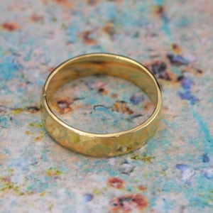 22K Gold Men's Wedding Ring 5mm Wide Gold Hammered Band Brushed Matte Hammered Ring Rustic Men's Wedding Band Solid 22K Gold Ring image 9