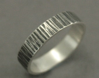 5mm Bark Band Silver Wedding Band Silver Wedding Ring Bark Ring Wood Textured Ring Men's Wedding Band Hammered Ring Rustic Wedding Ring