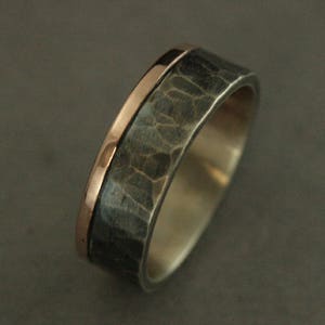 Gold Silver Men Ring Two Tone Band Men&#39;s Wedding Ring Rustic Wedding Band for Him Ring Groom&#39;s Band Hammered Men&#39;s Ring 6.5mm Centurion