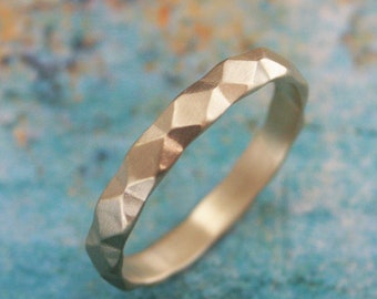 14K Holocron Band Geometric Gold Ring for Him or Her Solid Gold Wedding Ring Gold Wedding Band Diamond Pattern Ring Unique Geometric Ring