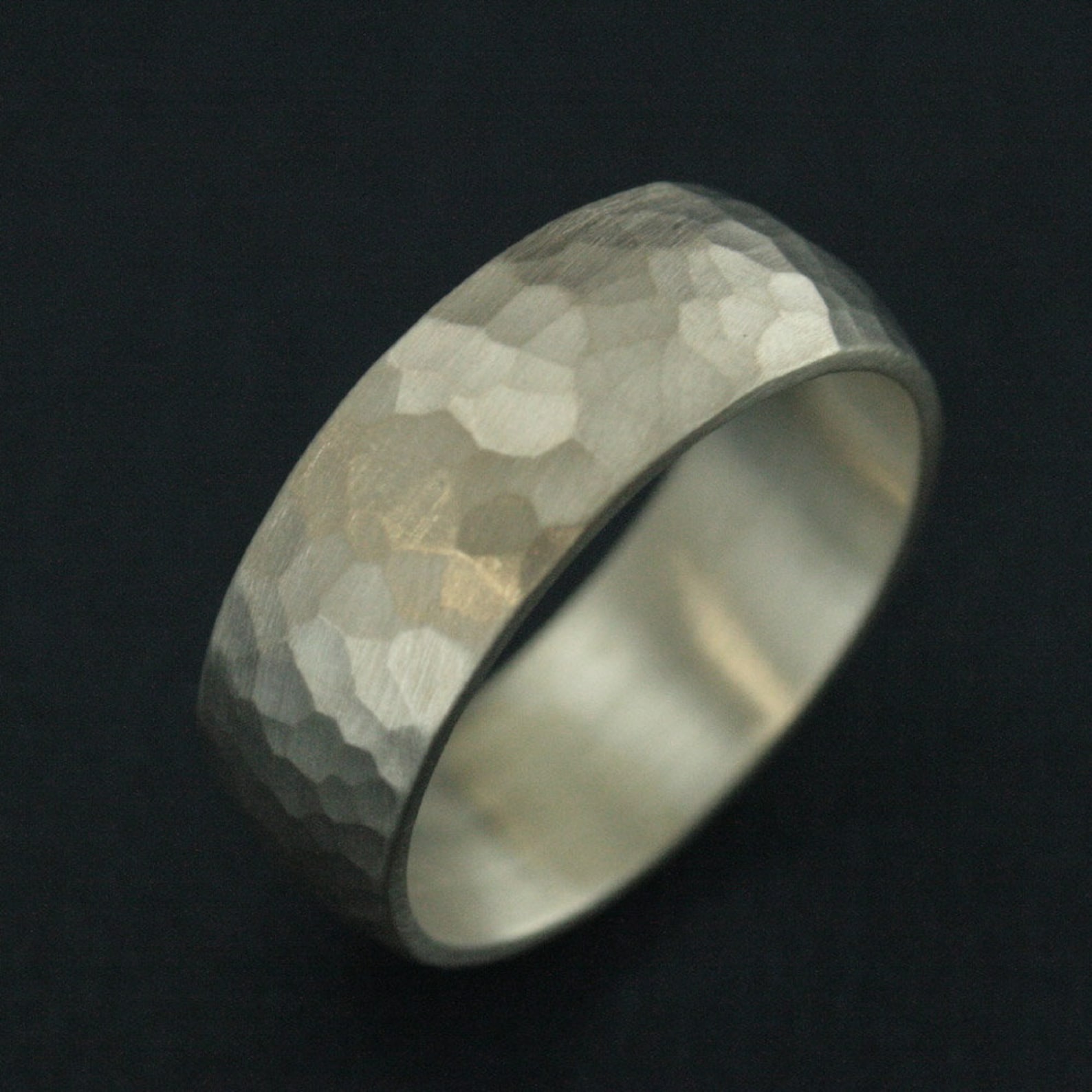 Wide Hammered Band Silver Hammered Ring Men's Wide Band | Etsy
