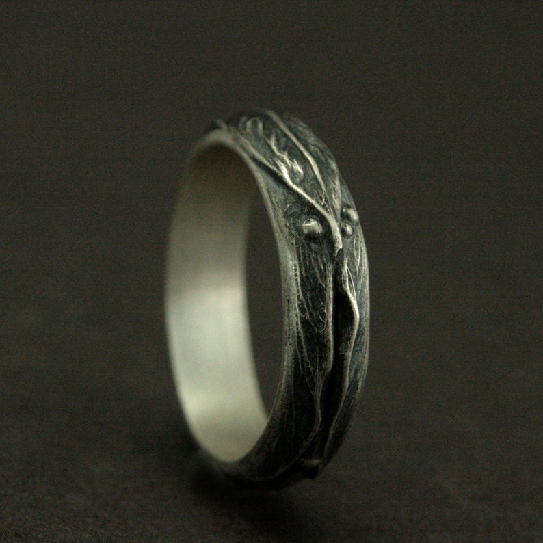 Elven Ring Silver Leaf Design Ring Fantasy Inspired Mens Ring Woodland Ring Mens Wedding Ring Nature Inspired Jewelry Elven Band Leaf Ring image 5