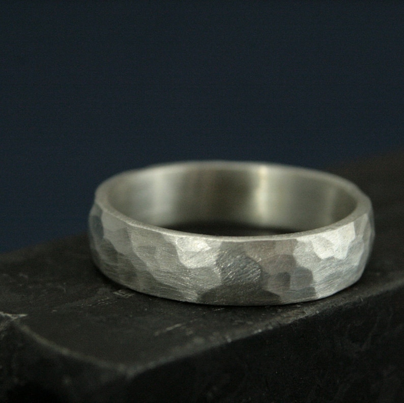 Perfect Hammered 5mm BandMen's Silver Wedding RingWedding BandSimple and UniqueSolid Sterling Silver Hammered Band-Rustic Band image 1