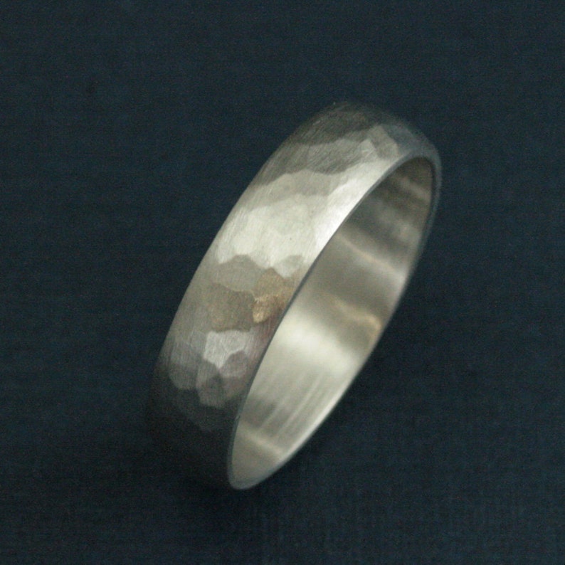 Hammered Gold Wedding Band Perfect Hammered 5mm Band Solid 14K Gold Men's Wedding Ring Rustic Band Your Choice of Gold Color Rustic Ring White