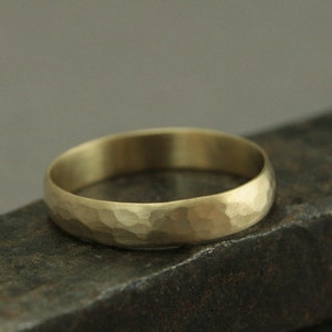 Hammered and Brushed Gold Wedding Band 4mm Wide Perfect Hammered Band Men's Wedding Ring Rustic Gold Wedding Band Your Choice of Color