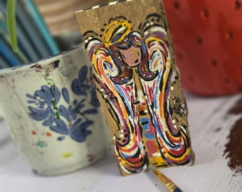Miniature Colorful Angel Art Painting On Wood