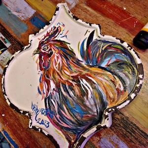 Colorful Original Rooster Chicken Art Painting