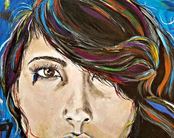 Original Colorful Woman Portrait Art Painting
