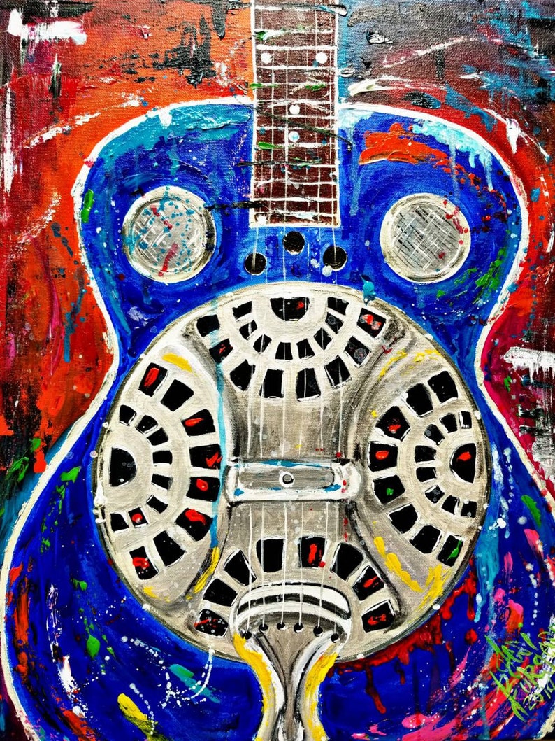Colorful Resonator Guitar Original Art Painting Etsy