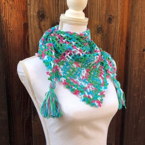 Multicolor Crochet Bandana Scarf / Triangle Scarf