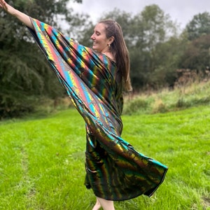 METALLIC RAINBOW KAFTAN Handmade One of a kind Metallic Rainbow Repurposed end of line One Size Loose Disce Studio 54 Boho Party Kaftan image 7