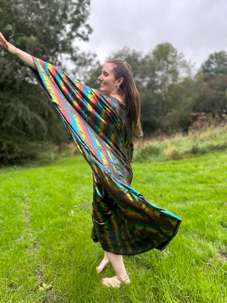 METALLIC RAINBOW KAFTAN Handmade One of a kind Metallic Rainbow Repurposed end of line One Size Loose Disce Studio 54 Boho Party Kaftan image 7