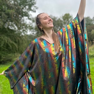 METALLIC RAINBOW KAFTAN Handmade One of a kind Metallic Rainbow Repurposed end of line One Size Loose Disce Studio 54 Boho Party Kaftan image 1