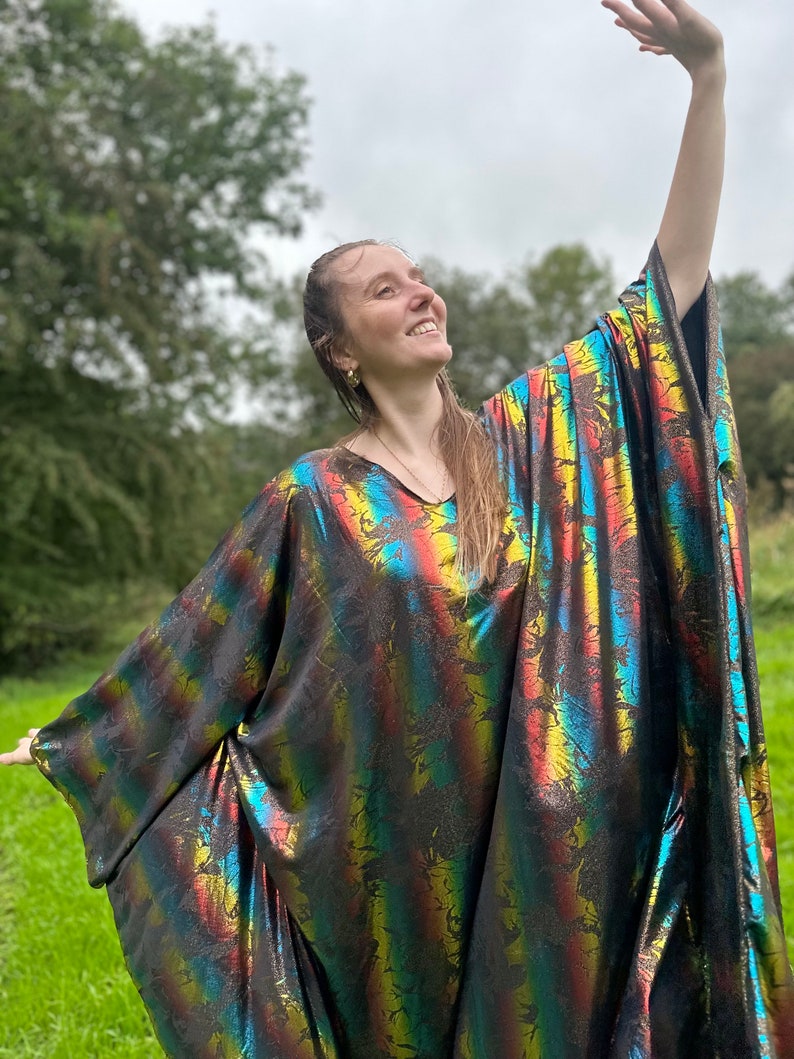 METALLIC RAINBOW KAFTAN Handmade One of a kind Metallic Rainbow Repurposed end of line One Size Loose Disce Studio 54 Boho Party Kaftan image 1