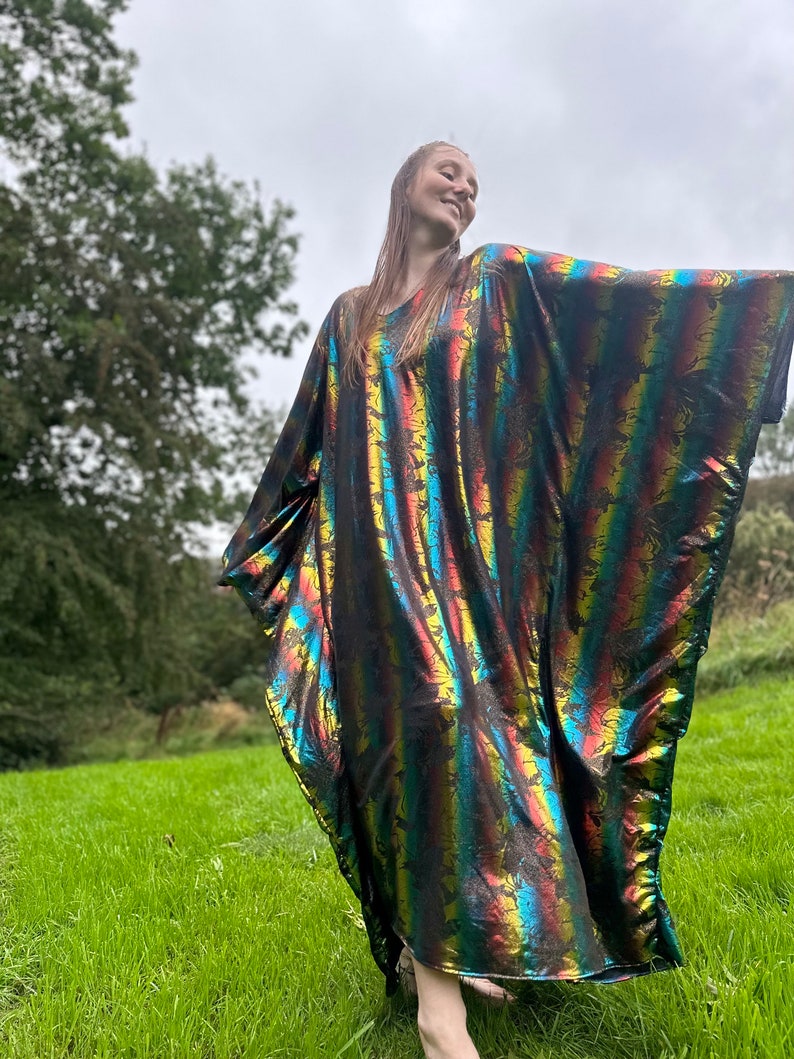 METALLIC RAINBOW KAFTAN Handmade One of a kind Metallic Rainbow Repurposed end of line One Size Loose Disce Studio 54 Boho Party Kaftan image 3