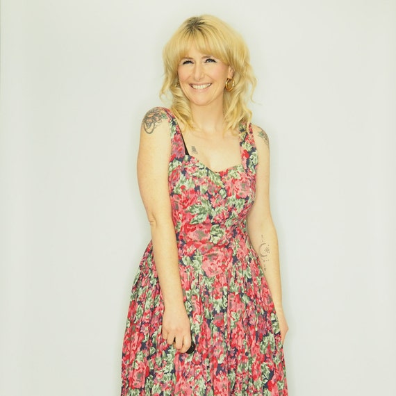 LAURA ASHLEY DRESS - Autumn Floral Vintage 1980s L