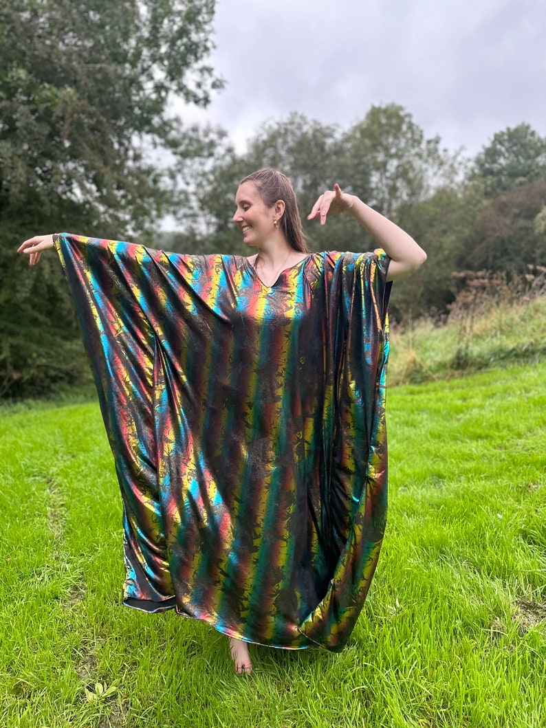 METALLIC RAINBOW KAFTAN Handmade One of a kind Metallic Rainbow Repurposed end of line One Size Loose Disce Studio 54 Boho Party Kaftan image 4