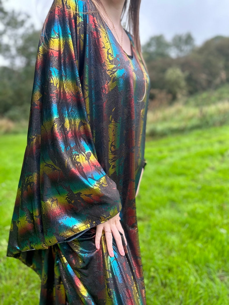 METALLIC RAINBOW KAFTAN Handmade One of a kind Metallic Rainbow Repurposed end of line One Size Loose Disce Studio 54 Boho Party Kaftan image 9