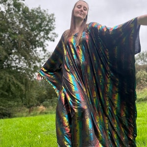 METALLIC RAINBOW KAFTAN Handmade One of a kind Metallic Rainbow Repurposed end of line One Size Loose Disce Studio 54 Boho Party Kaftan image 8