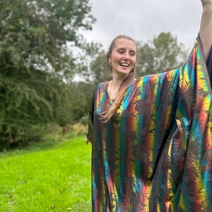 METALLIC RAINBOW KAFTAN Handmade One of a kind Metallic Rainbow Repurposed end of line One Size Loose Disce Studio 54 Boho Party Kaftan image 2