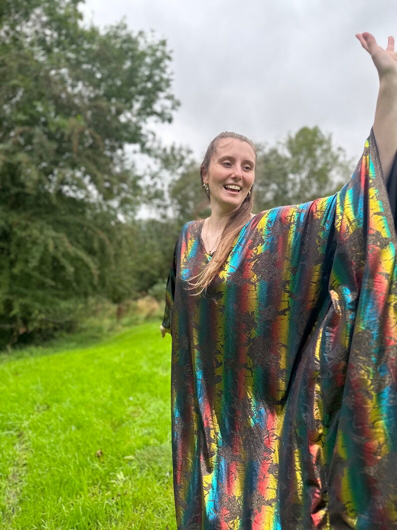 METALLIC RAINBOW KAFTAN Handmade One of a kind Metallic Rainbow Repurposed end of line One Size Loose Disce Studio 54 Boho Party Kaftan image 2