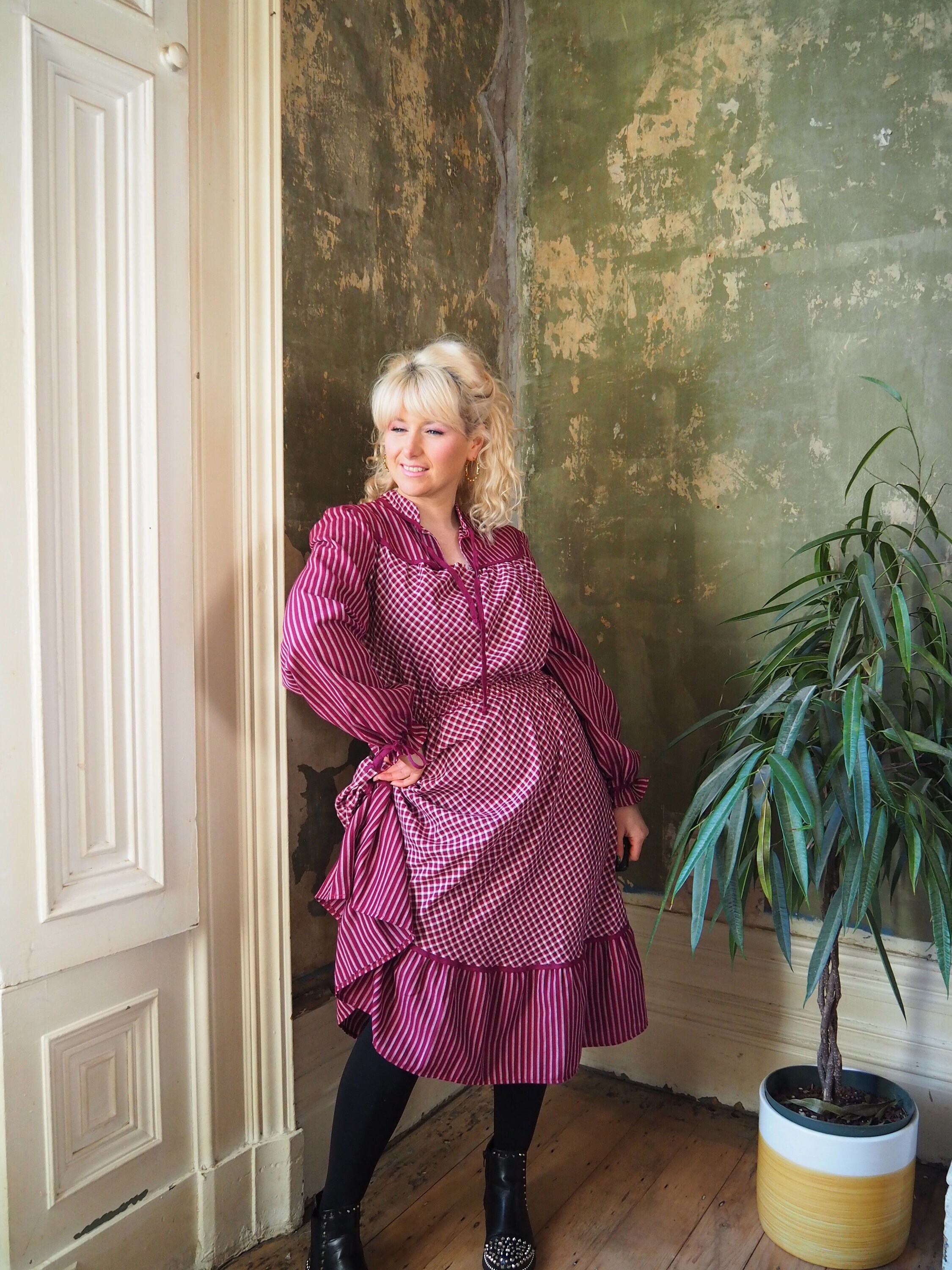 1970s COTTON CHECKED DRESS Made in England C A Vintage 1970s Deep
