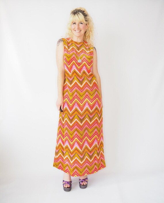 1960s RAINBOW CORDEROY MAXI - Chevron Rainbow Dres