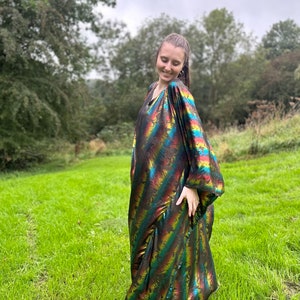 METALLIC RAINBOW KAFTAN Handmade One of a kind Metallic Rainbow Repurposed end of line One Size Loose Disce Studio 54 Boho Party Kaftan image 5