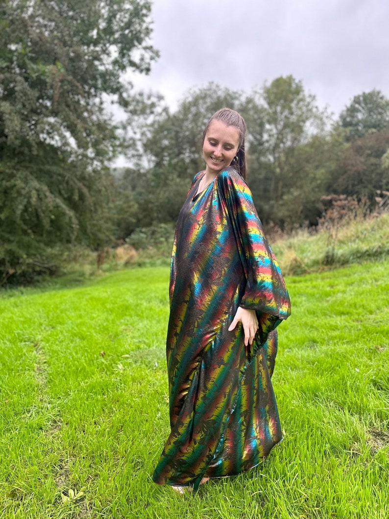 METALLIC RAINBOW KAFTAN Handmade One of a kind Metallic Rainbow Repurposed end of line One Size Loose Disce Studio 54 Boho Party Kaftan image 5