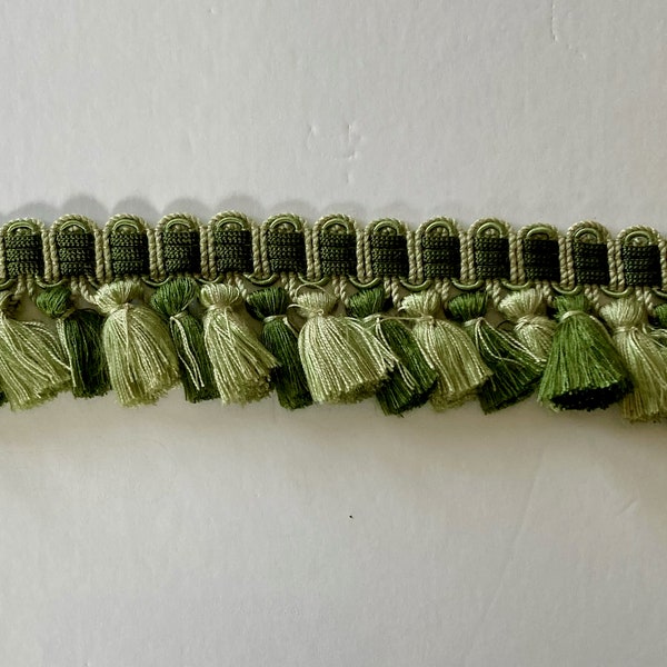 A Collection of fine European Fringe by the yard in Variegated Green 2-1/2" tassel fringe size. Available in a Min. 4-yard increment only.