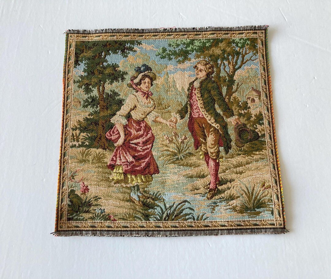 French Woven Romance Tapestry Panel Design in a Multi Tones Background ...
