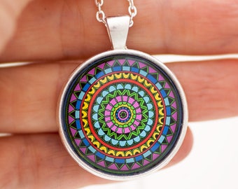 Multicolor Necklace - Colorful Necklace - Mandala Necklace - Mandala Jewelry - Geometric Necklace - Gift for Women - Yoga Necklace