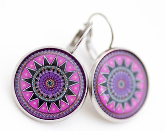 Pink Earrings - Hot Pink Earrings - Pink Earrings Dangle - Pink Mandala - Mandala Earrings - Graduation Gift for Women - Gift for Mother