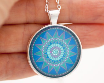 Turquoise Necklace for Women - Turquoise Mandala - Mandala Necklace - Mandala Necklace Spiral - Mandala Jewelry - Geometric Necklace